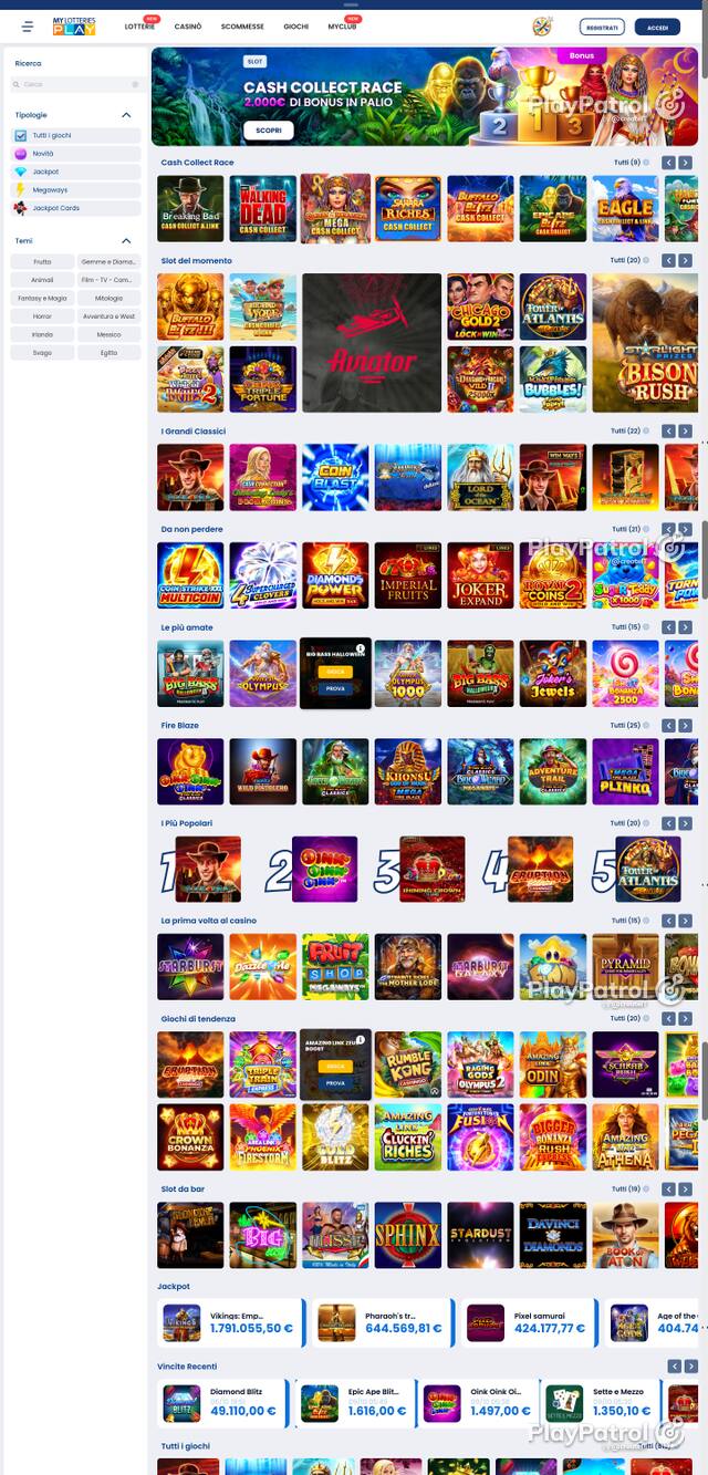 Capture of the front page of MyLotteries (mylotteriesplay.it) on 9 October 2026