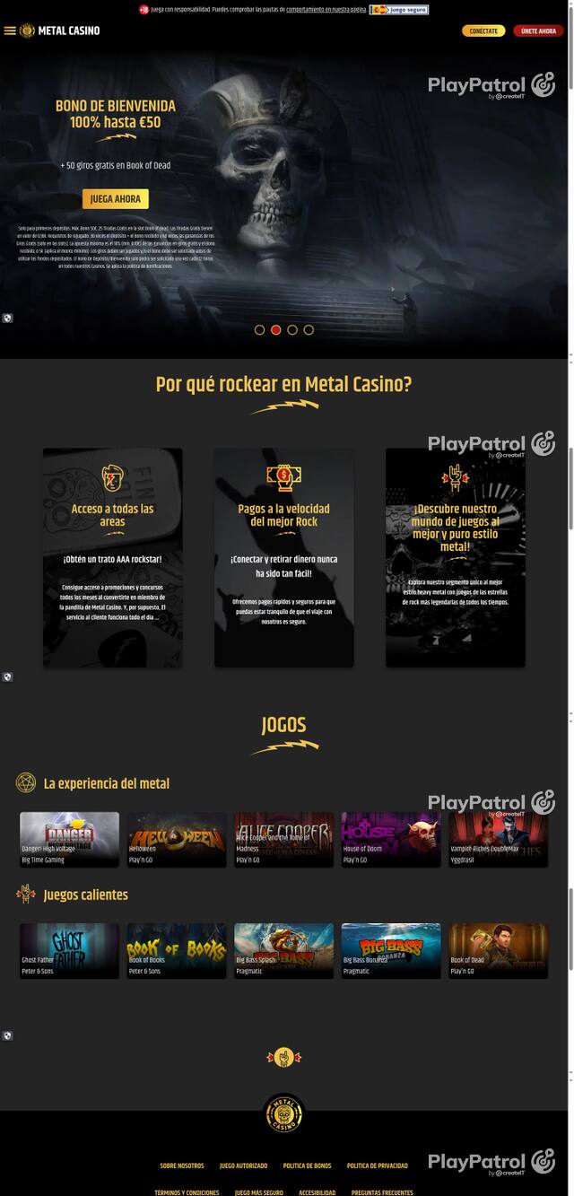 Capture of the front page of Metal Casino (metalcasino.es) on 8 October 2026