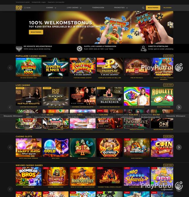Homepage capture of Fair Play Casino recorded during the scan