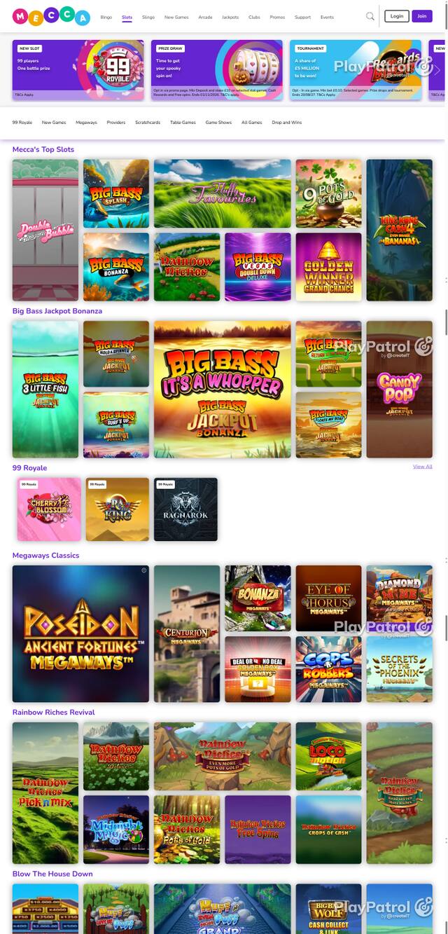 Capture of the front page of Mecca Bingo (meccabingo.com) on 23 October 2026