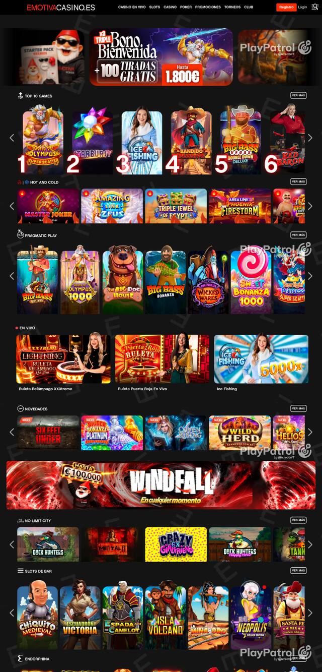 Capture of the front page of Emotiva Casino (emotivacasino.es) on 21 October 2026