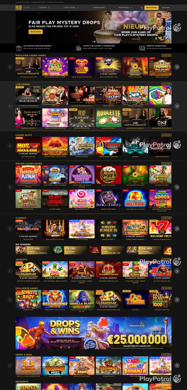 Capture of the front page of Fair Play Casino (fairplaycasino.nl) on 21 October 2026