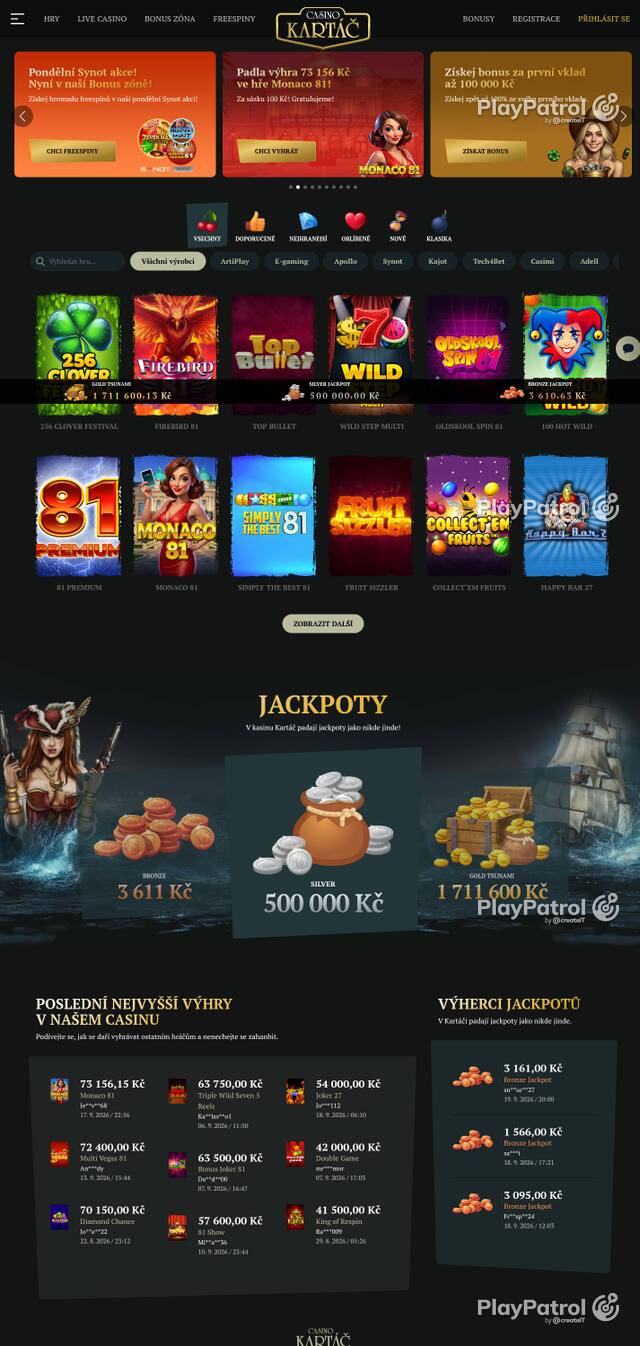 Homepage capture of Casino Kartac recorded during the scan