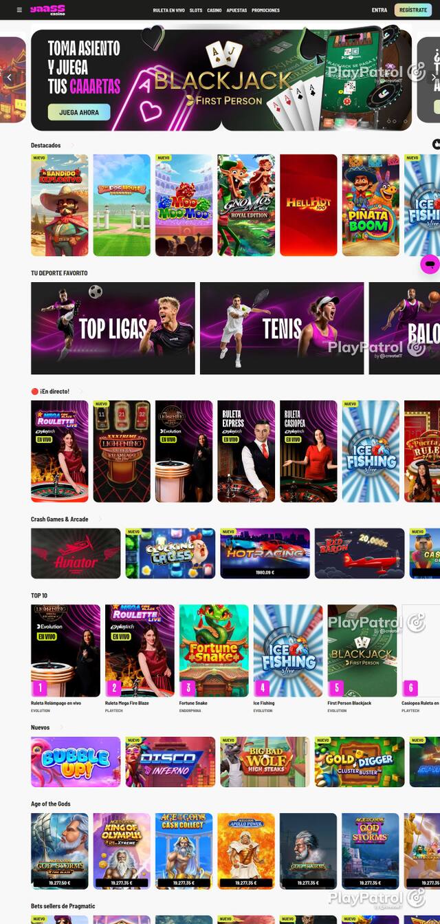 Homepage capture of Yaass Casino recorded during the scan