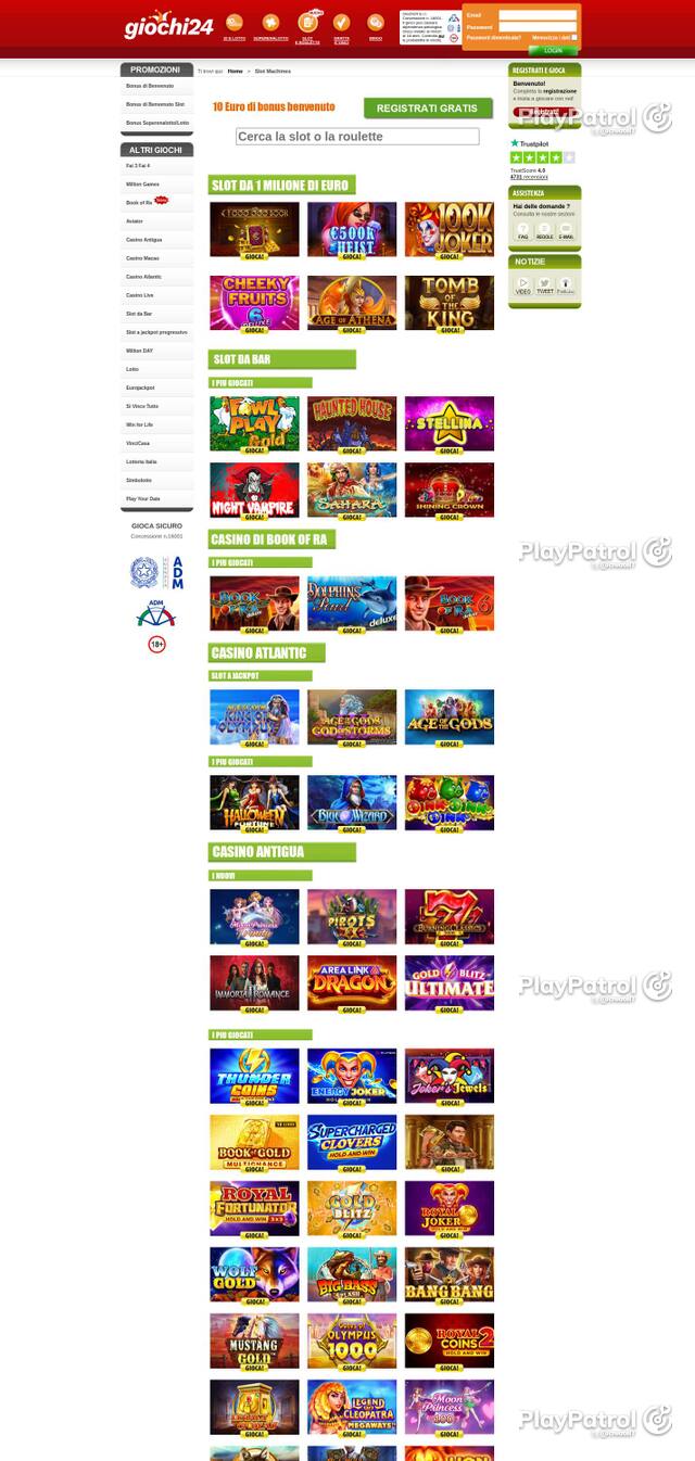 Homepage capture of Giochi24 recorded during the scan