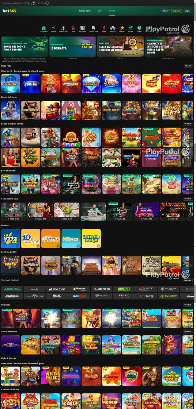 Capture of the front page of bet365 (casino.bet365.it) on 10 October 2026