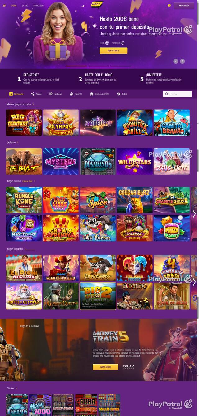 Capture of the front page of Lucky Casino (luckycasino.es) on 6 October 2026