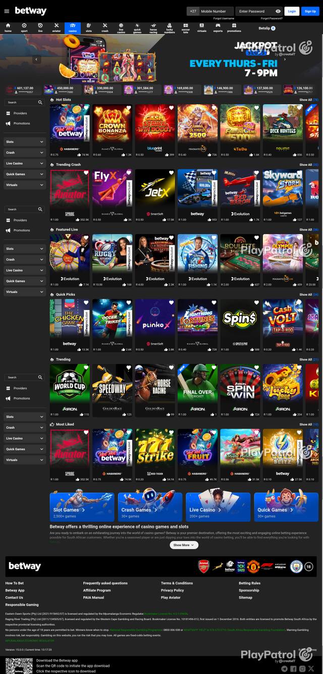 Front page of betway.co.za as captured on 29 October 2026