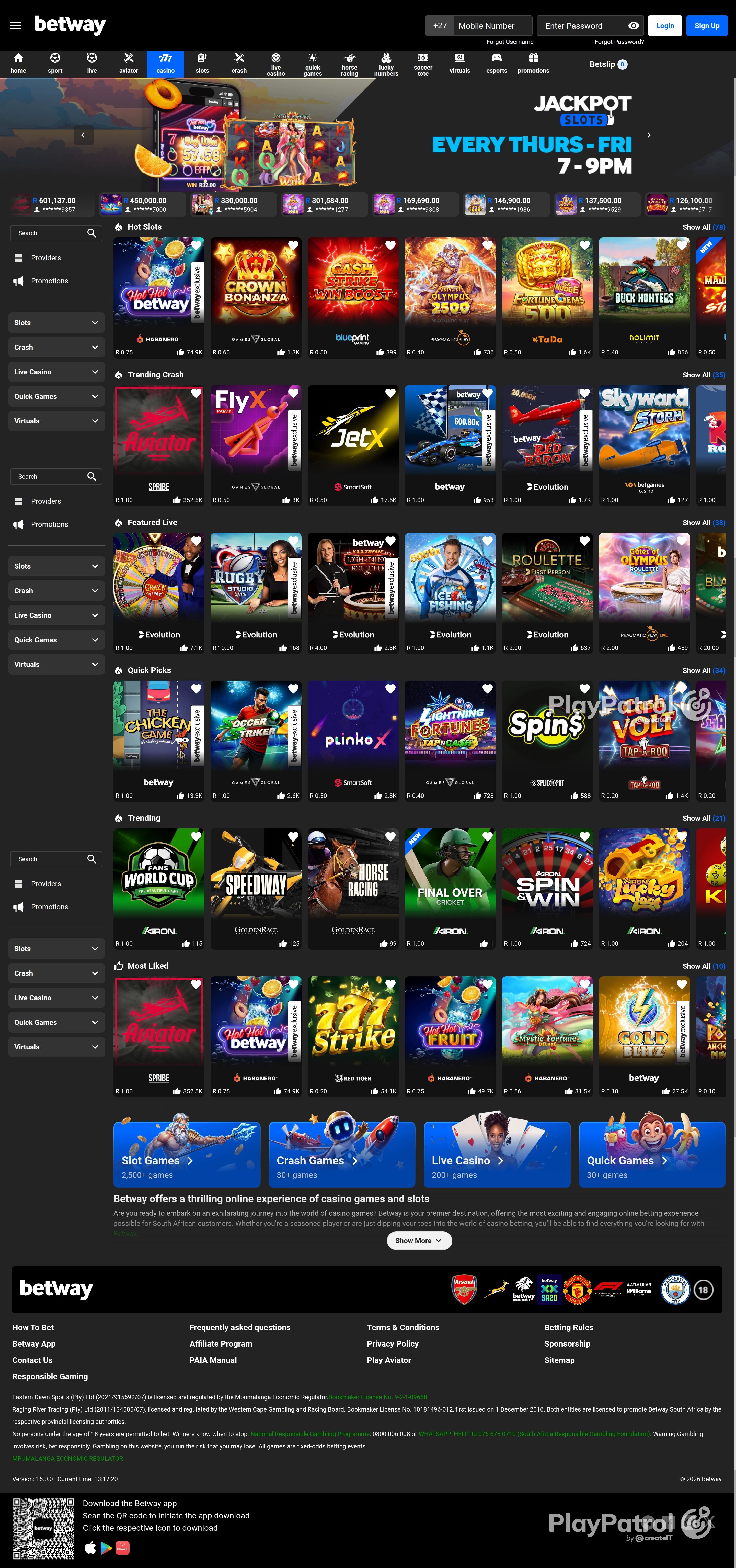 Full capture of betway.co.za recorded during the scan