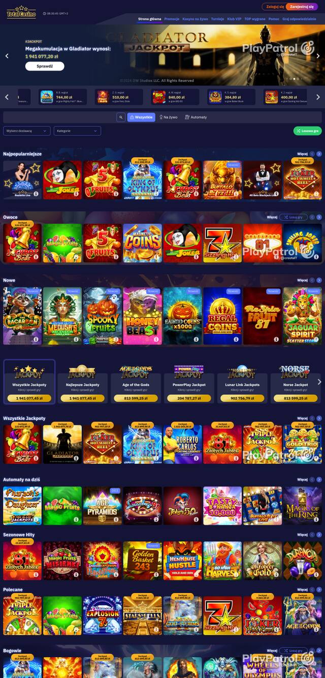 Capture of the front page of totalcasino.pl (totalcasino.pl) on 16 October 2026