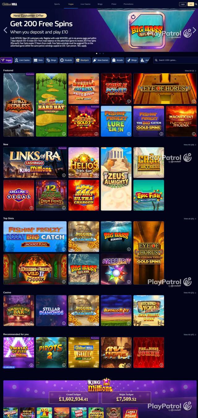 Homepage capture of William Hill recorded during the scan