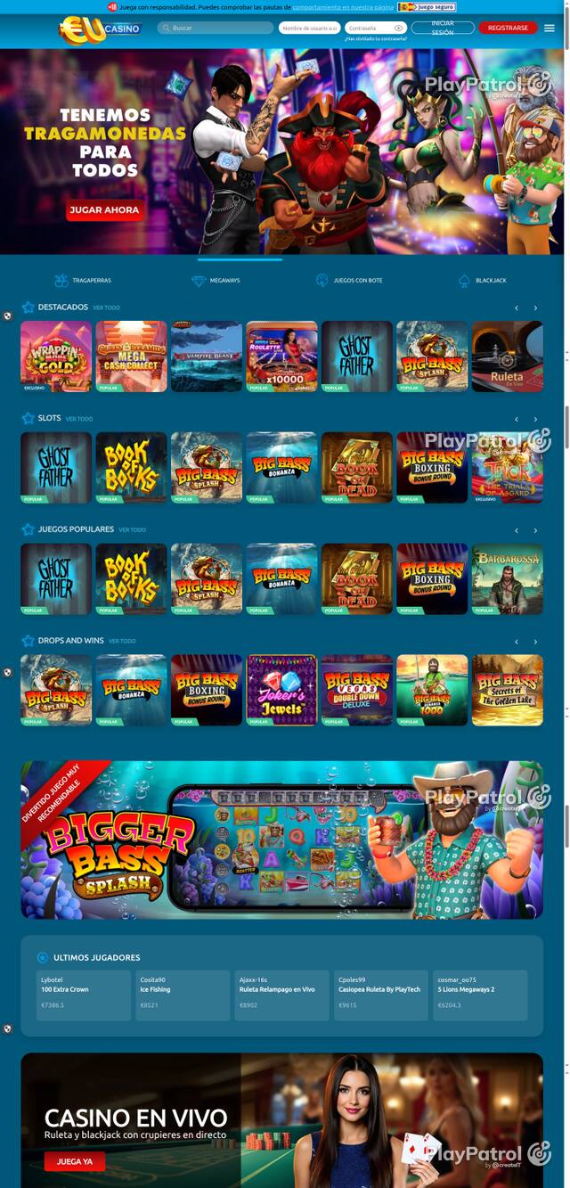 Capture of the front page of EU Casino (eucasino.es) on 15 October 2026