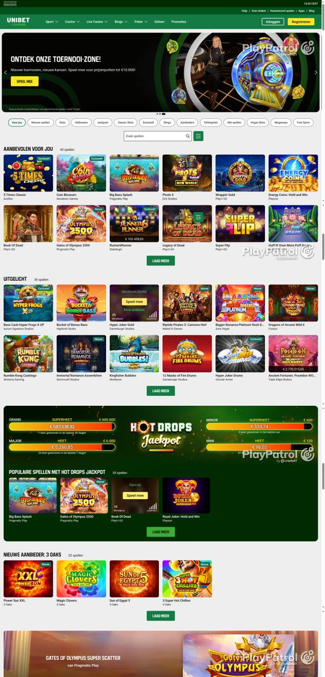 Capture of the front page of Unibet (unibet.nl) on 23 October 2026