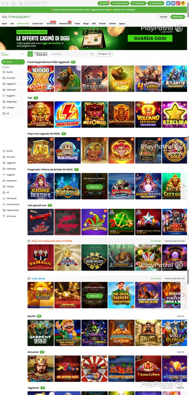 Capture of the front page of Betpassion (betpassion.it) on 30 October 2026