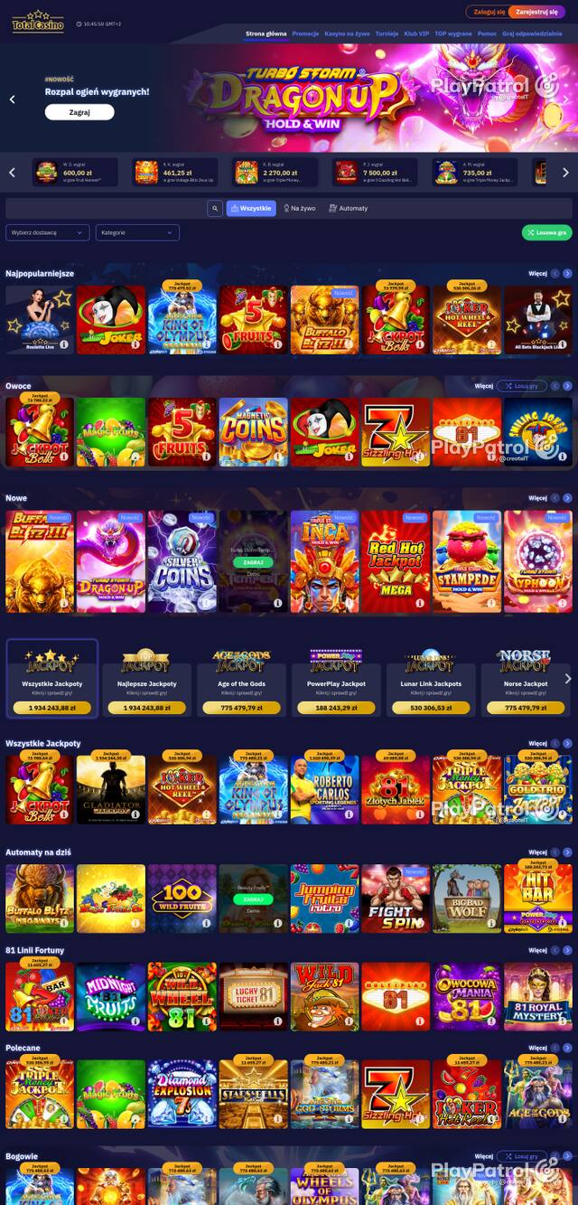 Capture of the front page of totalcasino.pl (totalcasino.pl) on 12 October 2026