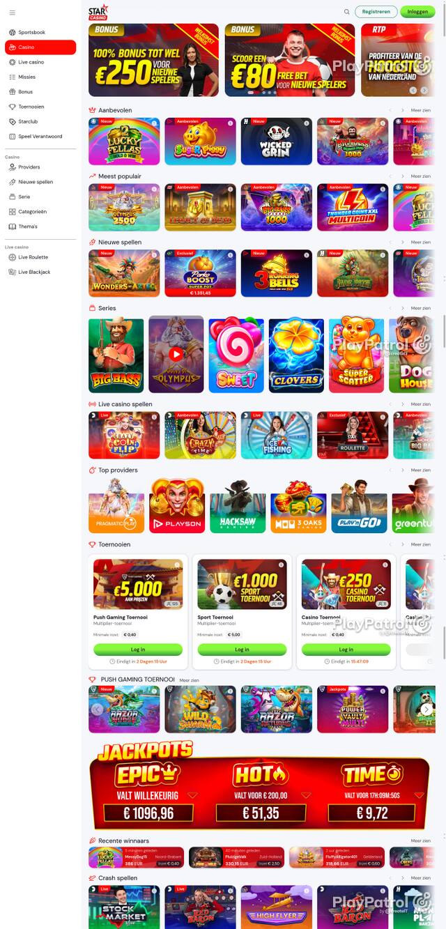Capture of the front page of Starcasino (starcasino.nl) on 16 October 2026