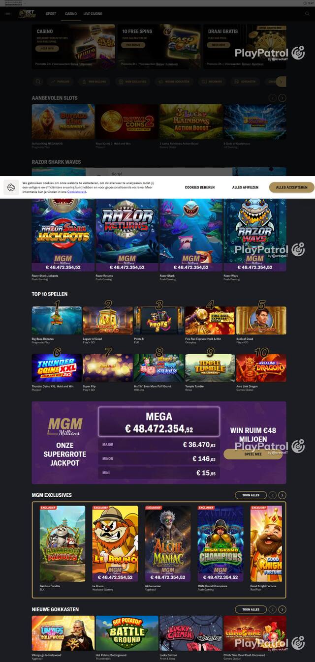 Homepage capture of BetMGM recorded during the scan