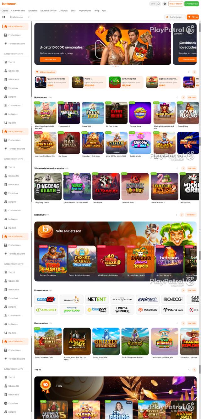 Capture of the front page of Betsson (betsson.es) on 23 October 2026
