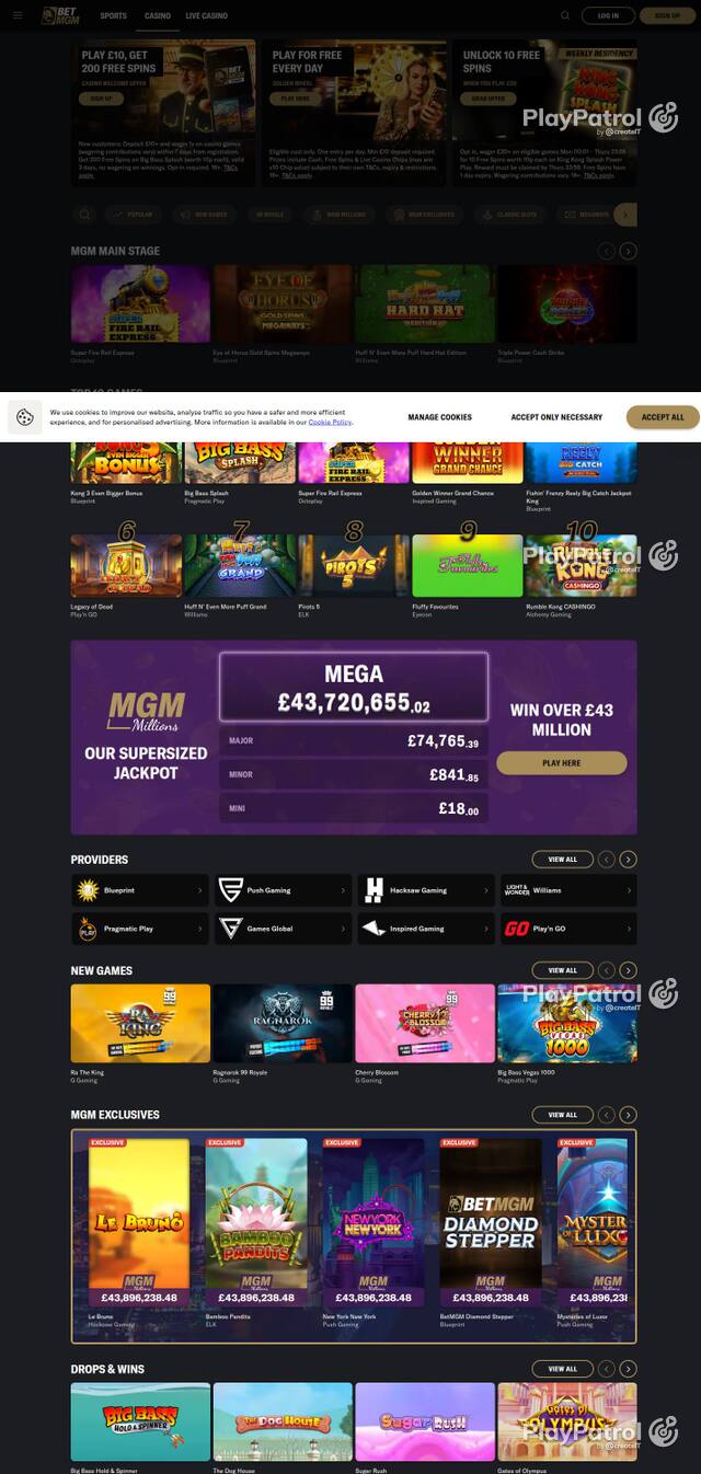 Homepage capture of BetMGM UK recorded during the scan
