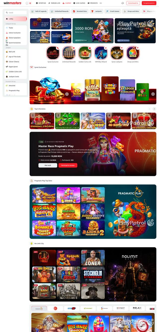 Capture of the front page of Winmasters (winmasters.ro) on 6 October 2026