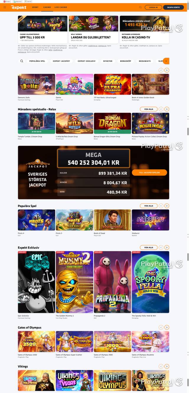 Capture of the front page of expekt.se (expekt.se) on 15 October 2026