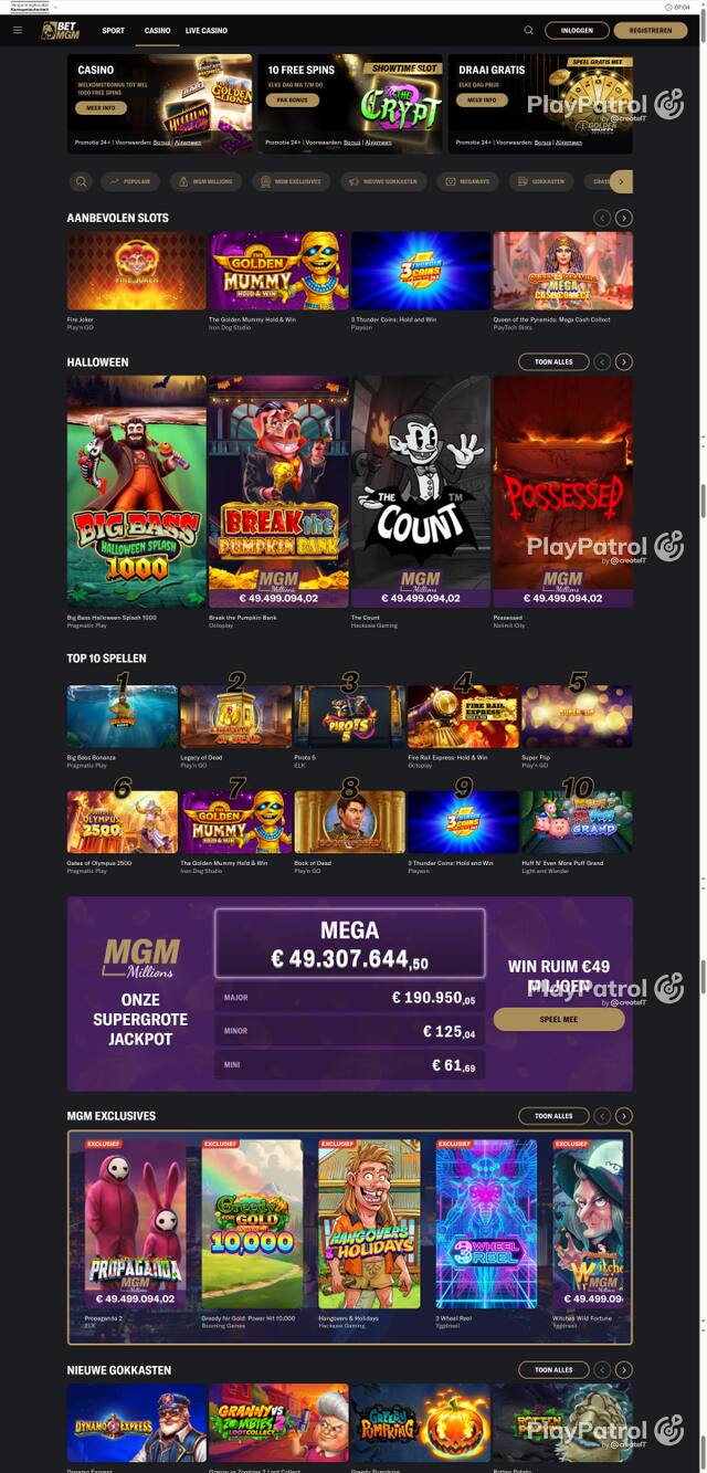 Capture of the front page of BetMGM (betmgm.nl) on 22 October 2026