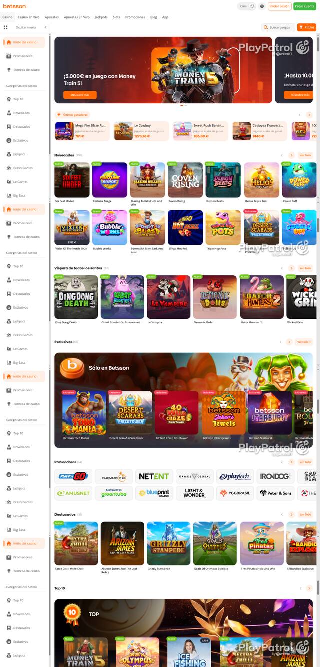 Capture of the front page of Betsson (betsson.es) on 22 October 2026
