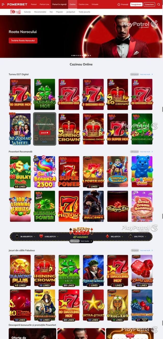 Capture of the front page of PowerBet (online.powerbet.ro) on 20 October 2026