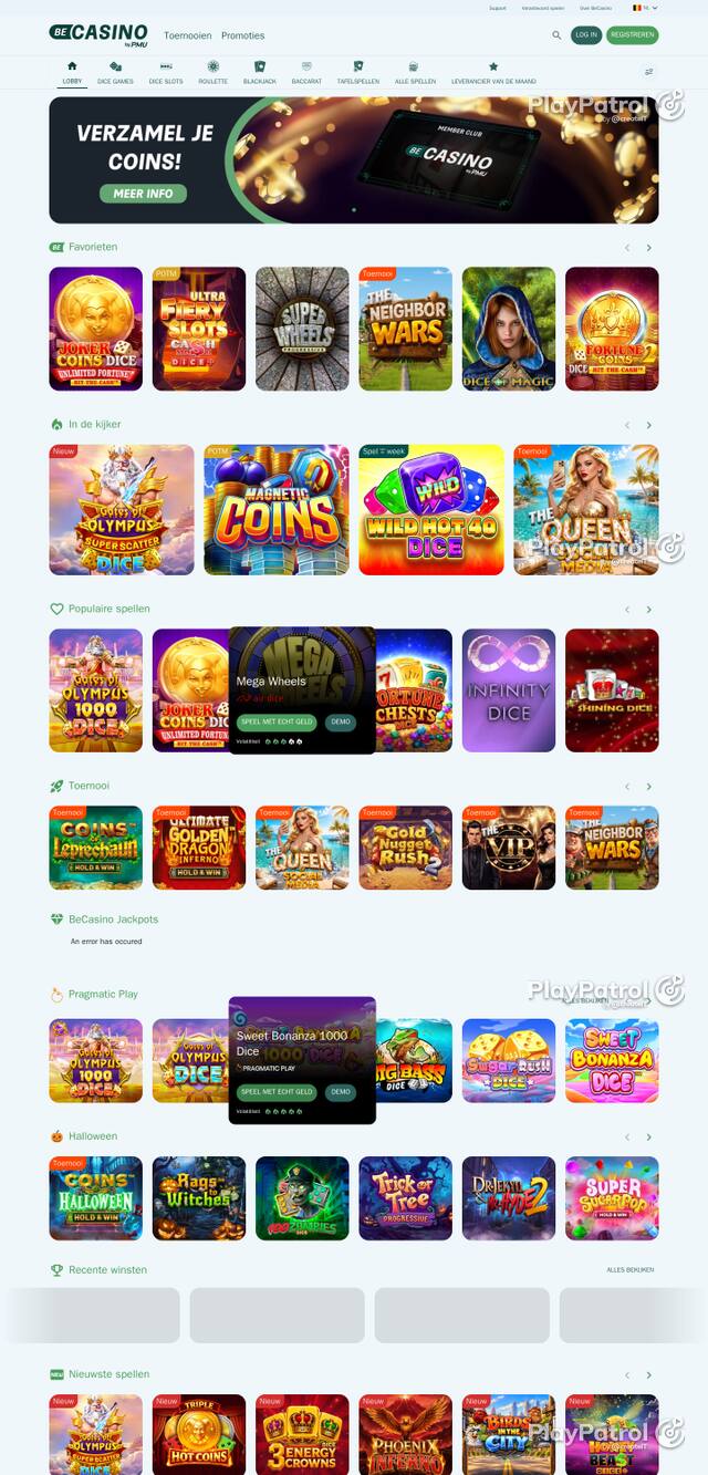 Capture of the front page of becasino.be (becasino.be) on 27 October 2026