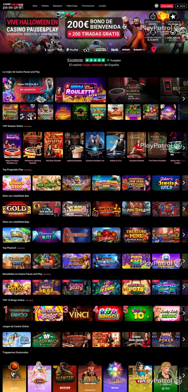 Capture of the front page of Casino Pause and Play (casinopauseandplay.es) on 17 October 2026