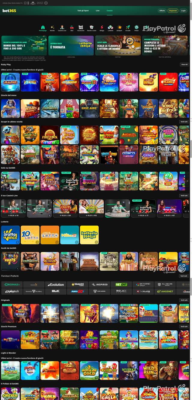 Capture of the front page of bet365 (casino.bet365.it) on 9 October 2026
