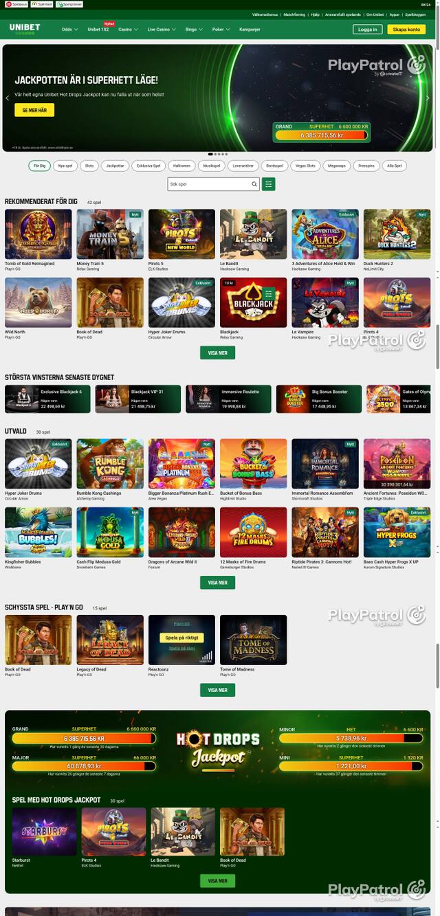 Capture of the front page of unibet.se (unibet.se) on 21 October 2026