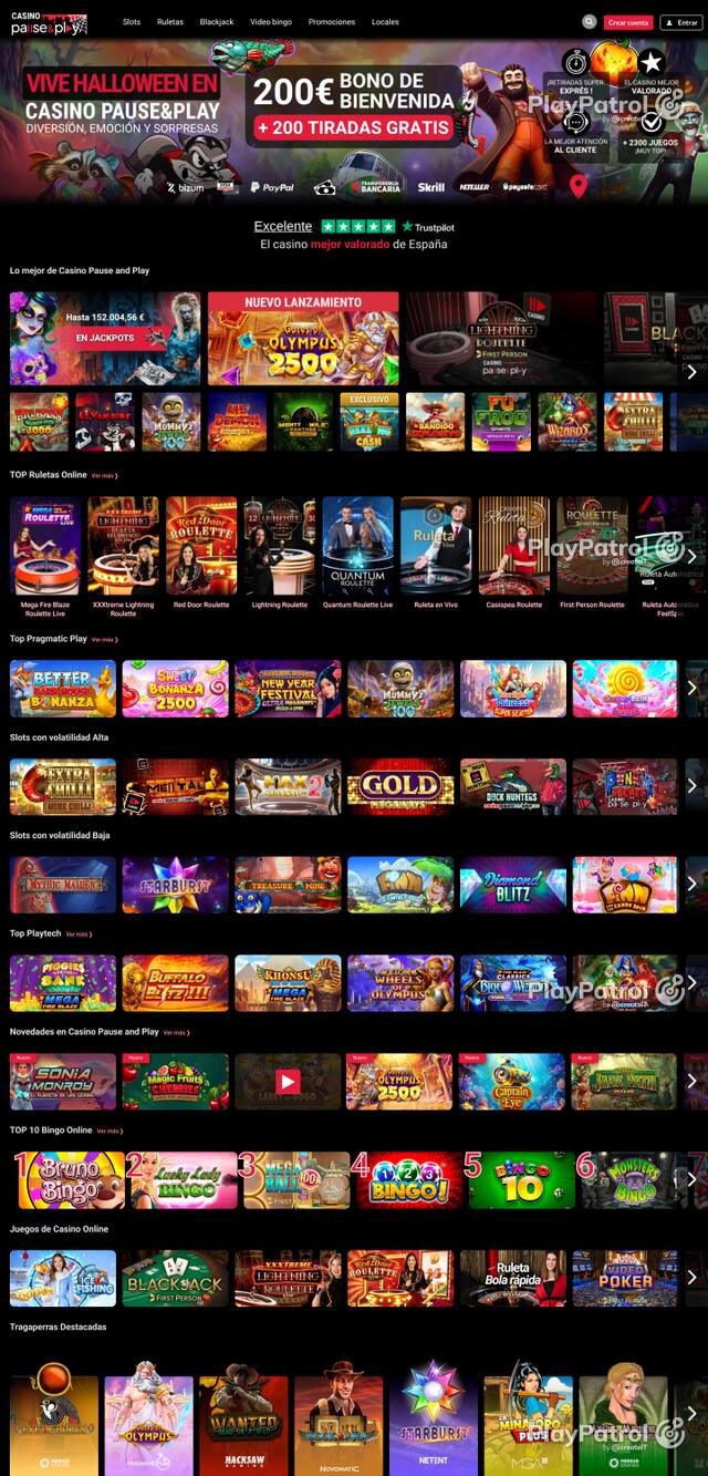 Capture of the front page of Casino Pause and Play (casinopauseandplay.es) on 28 October 2026