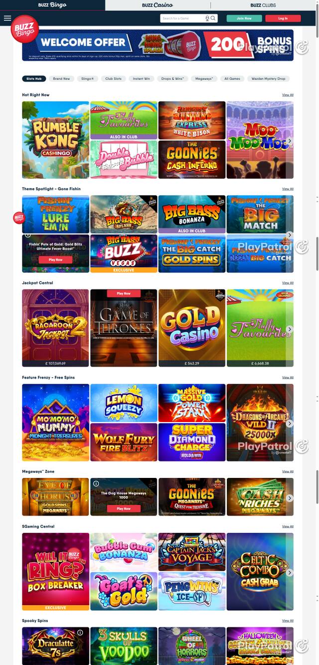 Capture of the front page of Buzz Bingo (buzzbingo.com) on 27 October 2026