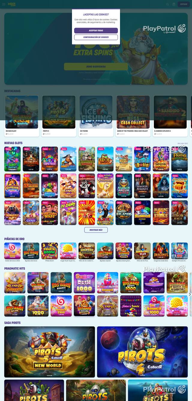 Capture of the front page of Piñata Casino (pinatacasino.es) on 8 October 2026