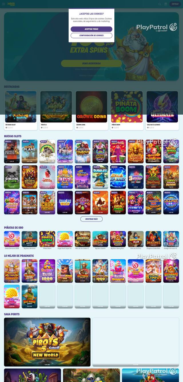 Homepage capture of Piñata Casino recorded during the scan