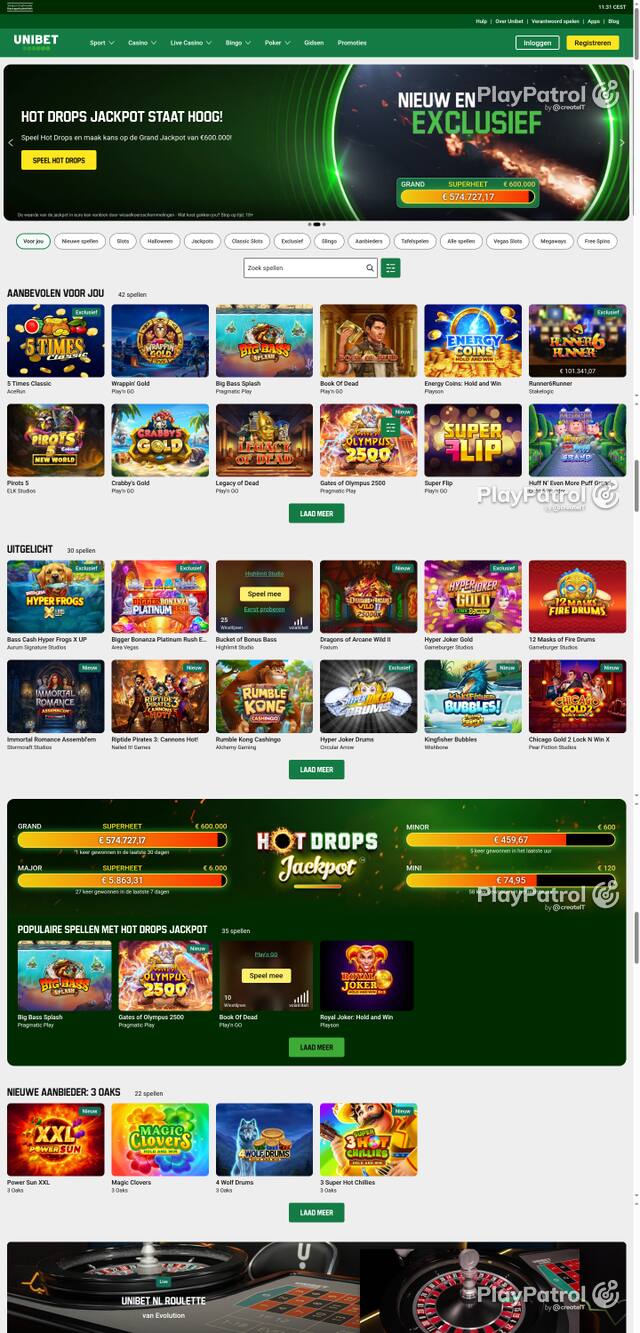 Capture of the front page of Unibet (unibet.nl) on 17 October 2026