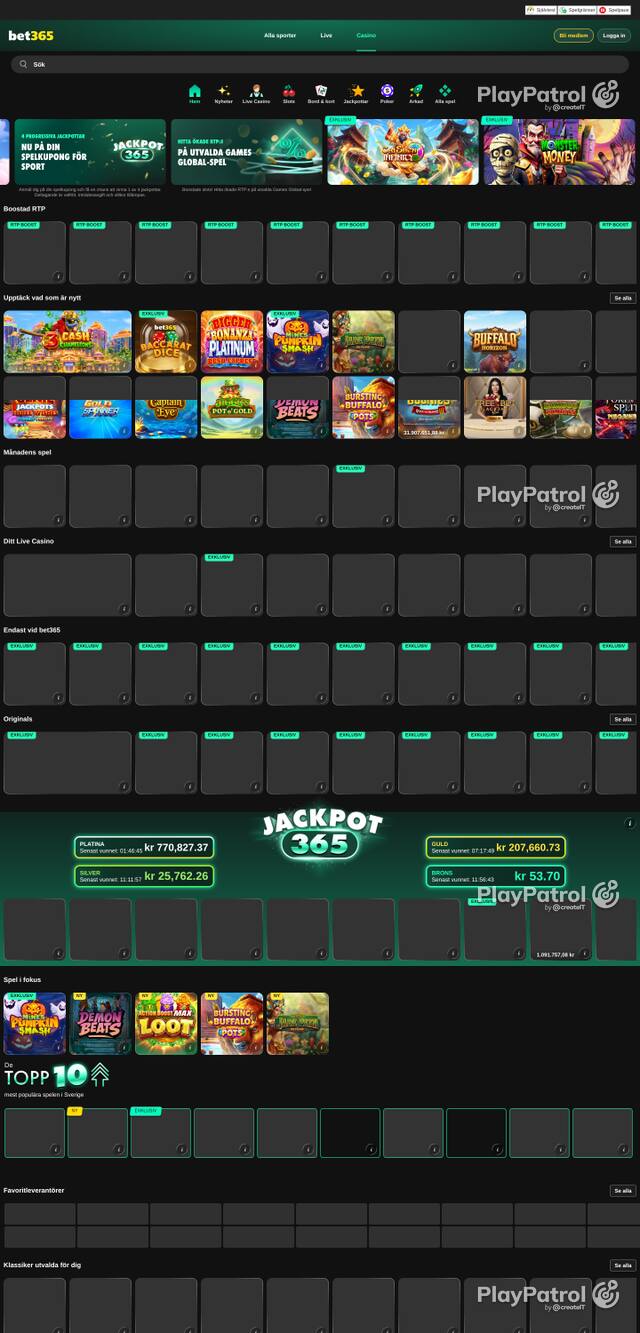 Capture of the front page of bet365 Casino (casino.bet365.com) on 24 October 2026