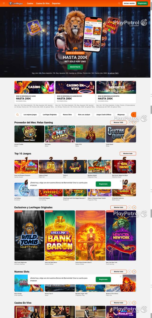 Capture of the front page of LeoVegas (leovegas.es) on 30 October 2026