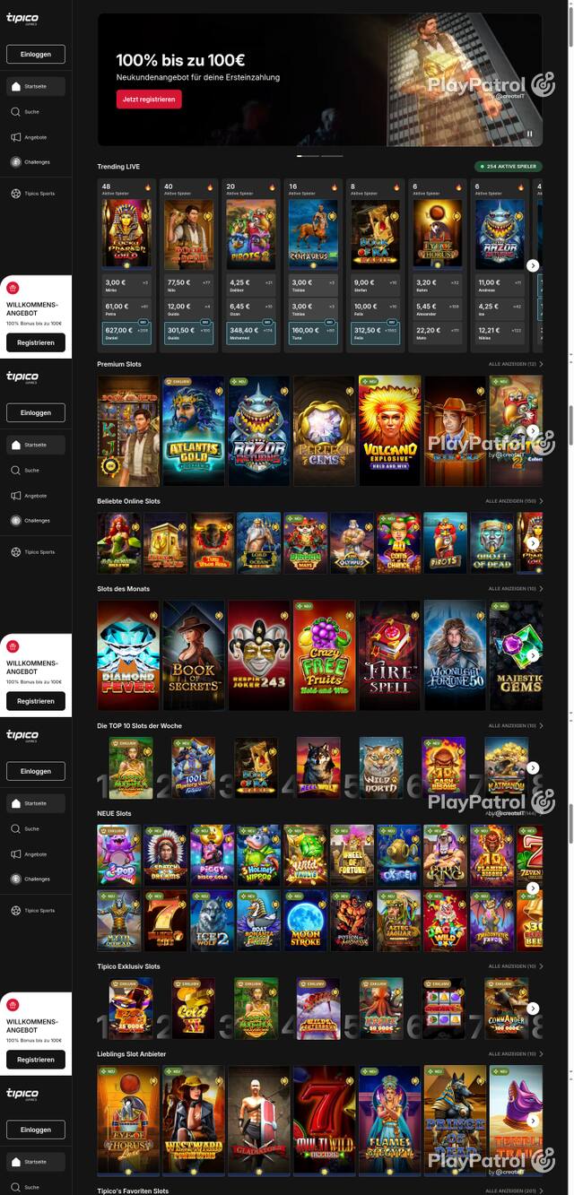 Capture of the front page of Tipico Games (games.tipico.de) on 19 October 2026