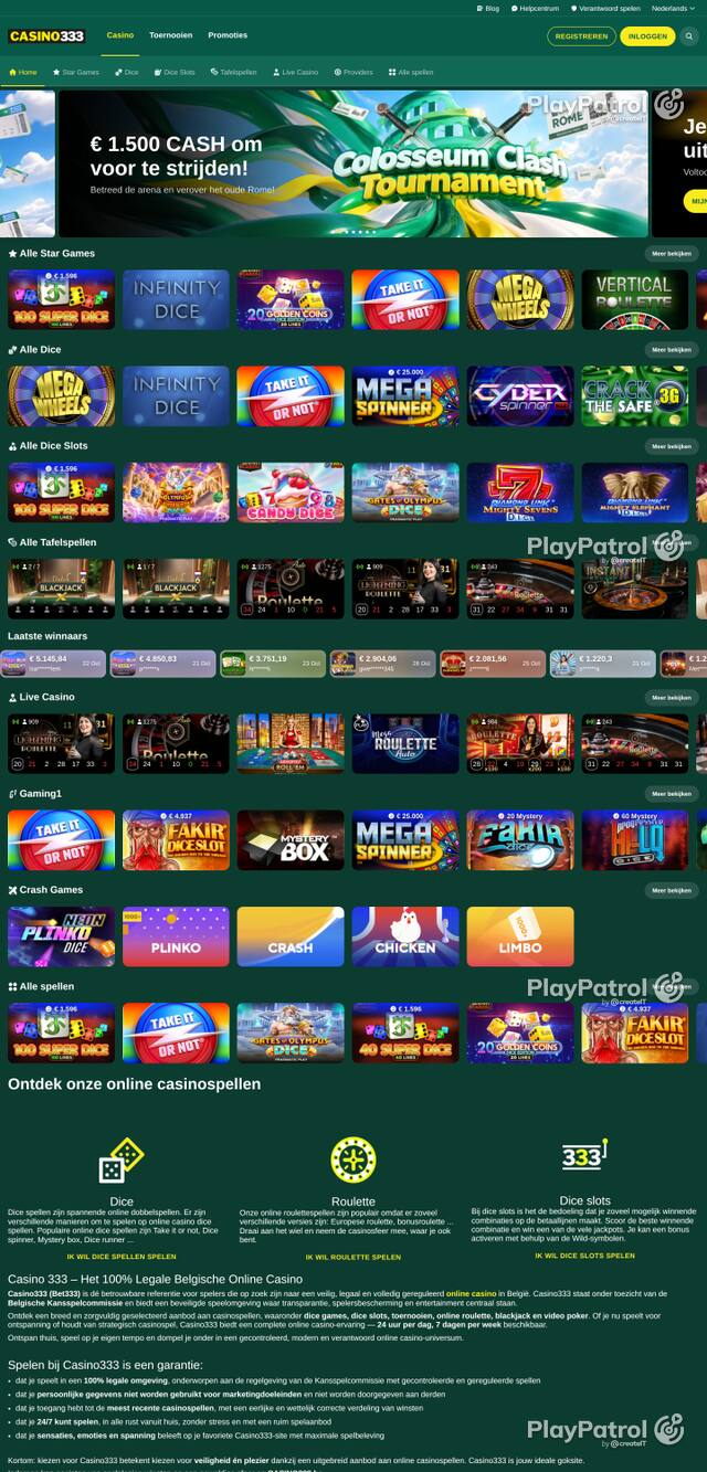 Capture of the front page of casino333.be (casino333.be) on 27 October 2026