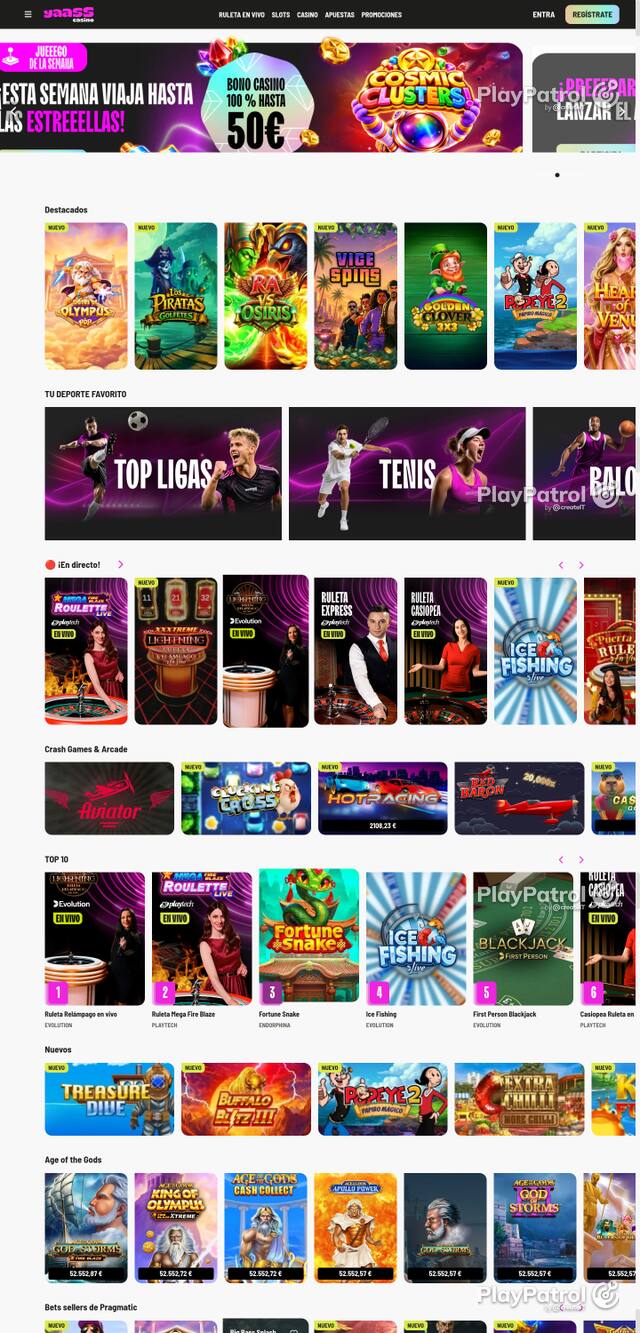 Capture of the front page of Yaass Casino (yaasscasino.es) on 9 October 2026