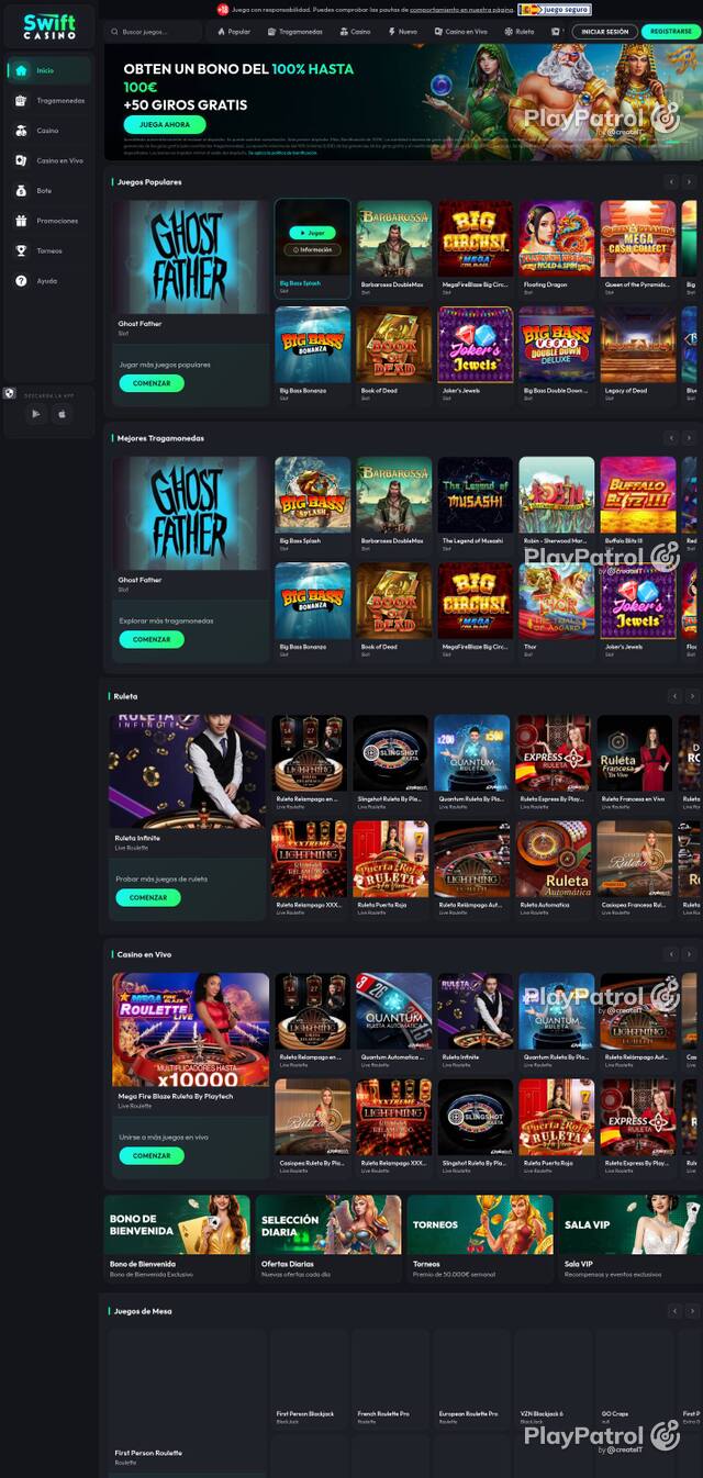 Capture of the front page of Swift Casino (swiftcasino.es) on 2 October 2026