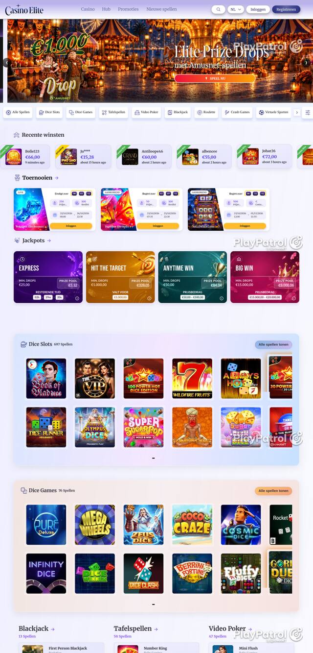 Capture of the front page of casinoelite.be (casinoelite.be) on 23 October 2026
