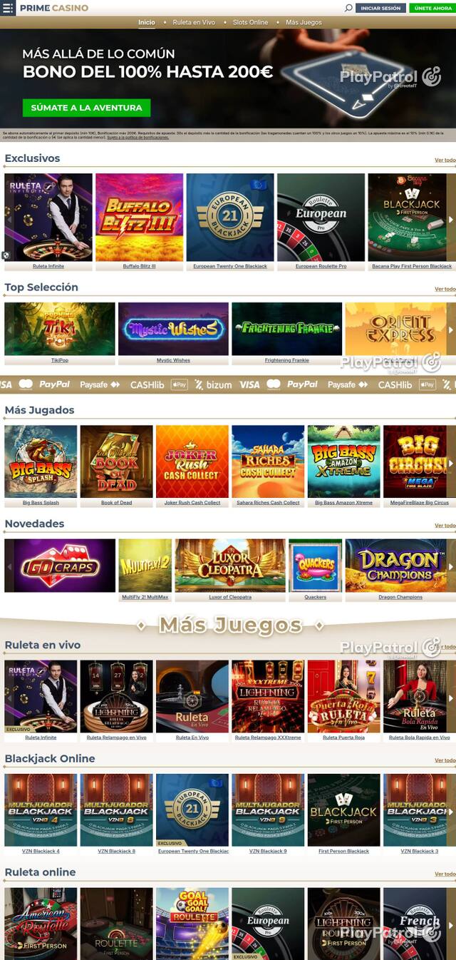 Homepage capture of Prime Casino recorded during the scan