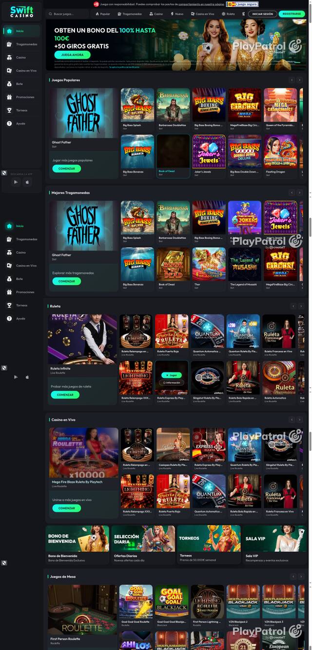 Capture of the front page of Swift Casino (swiftcasino.es) on 17 October 2026