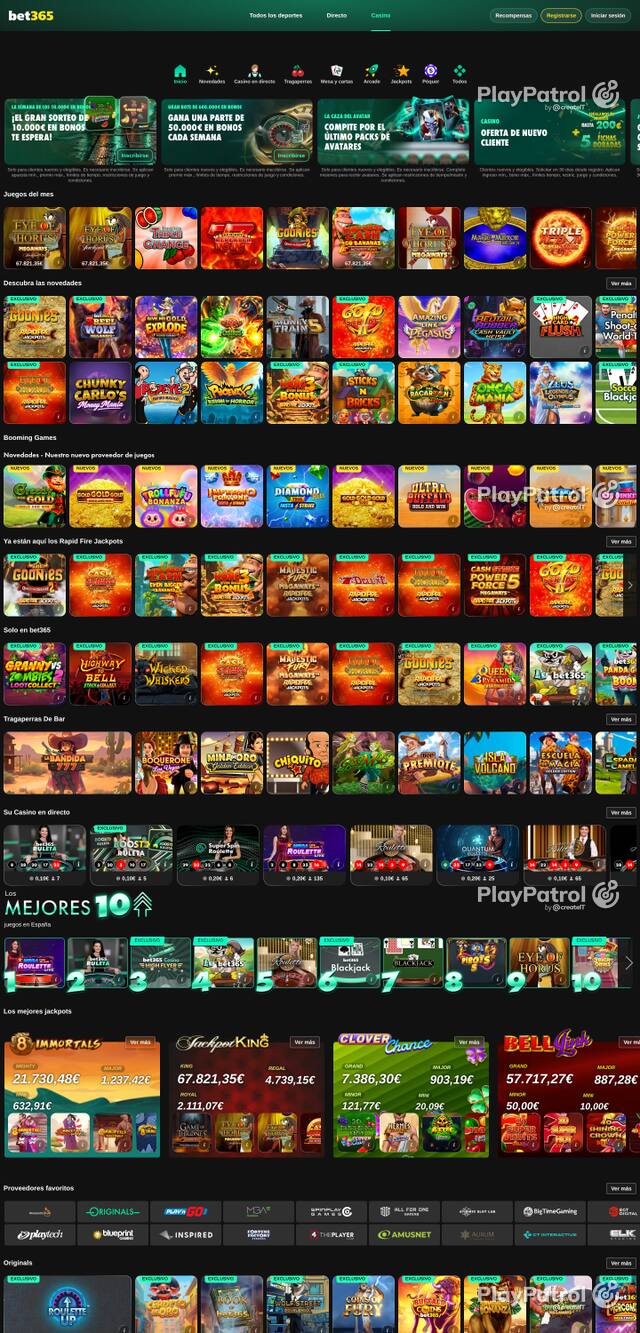 Capture of the front page of Bet365 Casino (casino.bet365.es) on 16 October 2026