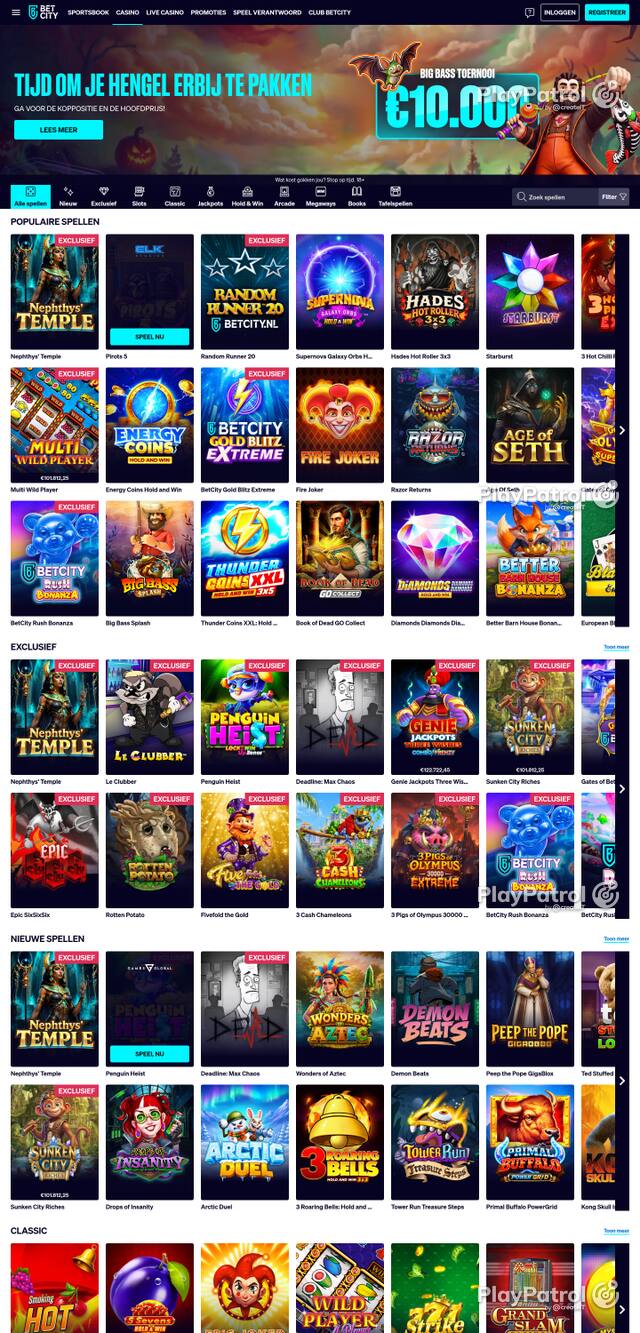 Capture of the front page of BetCity (betcity.nl) on 20 October 2026