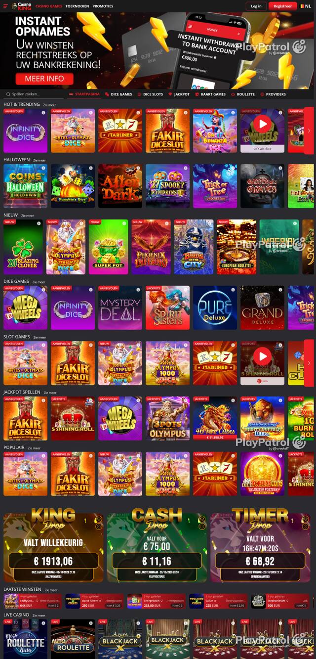 Front page of casinoking.be as captured on 29 October 2026