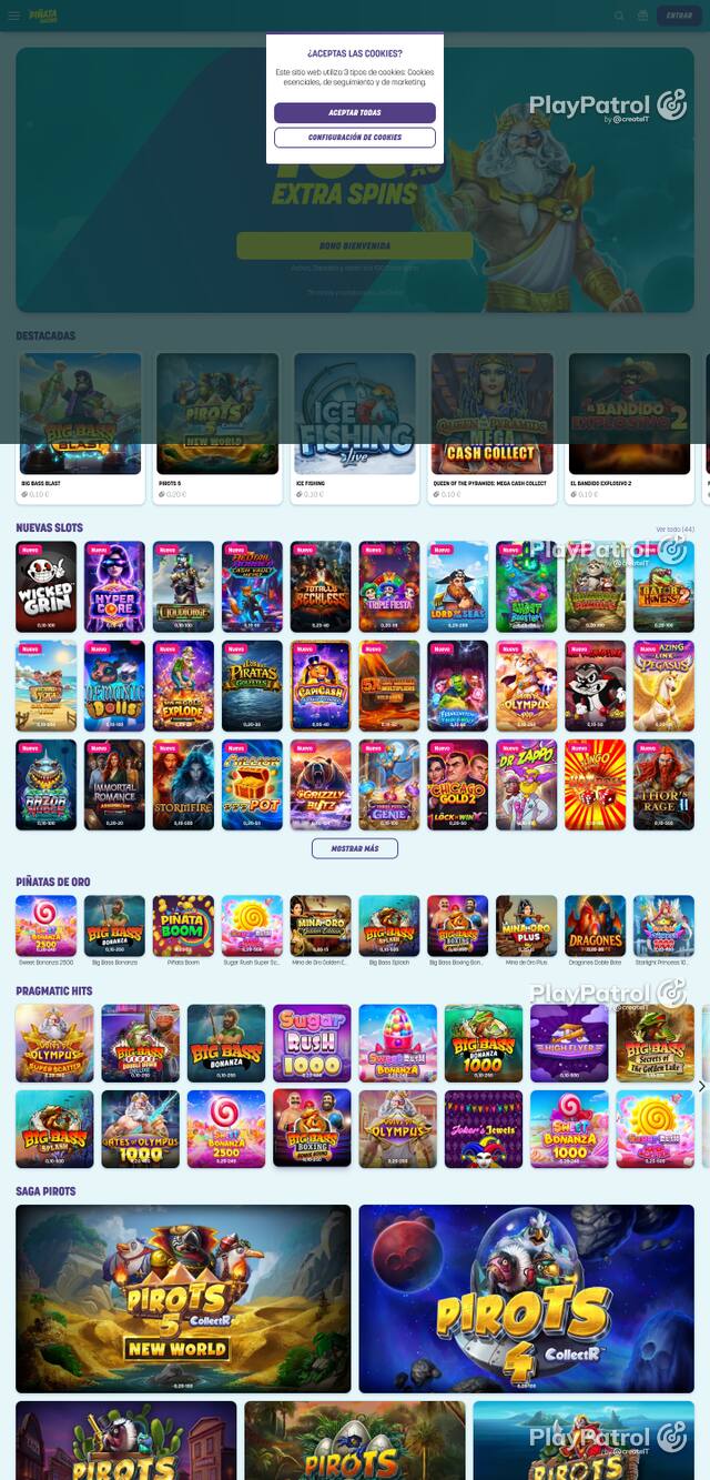 Capture of the front page of Piñata Casino (pinatacasino.es) on 12 October 2026